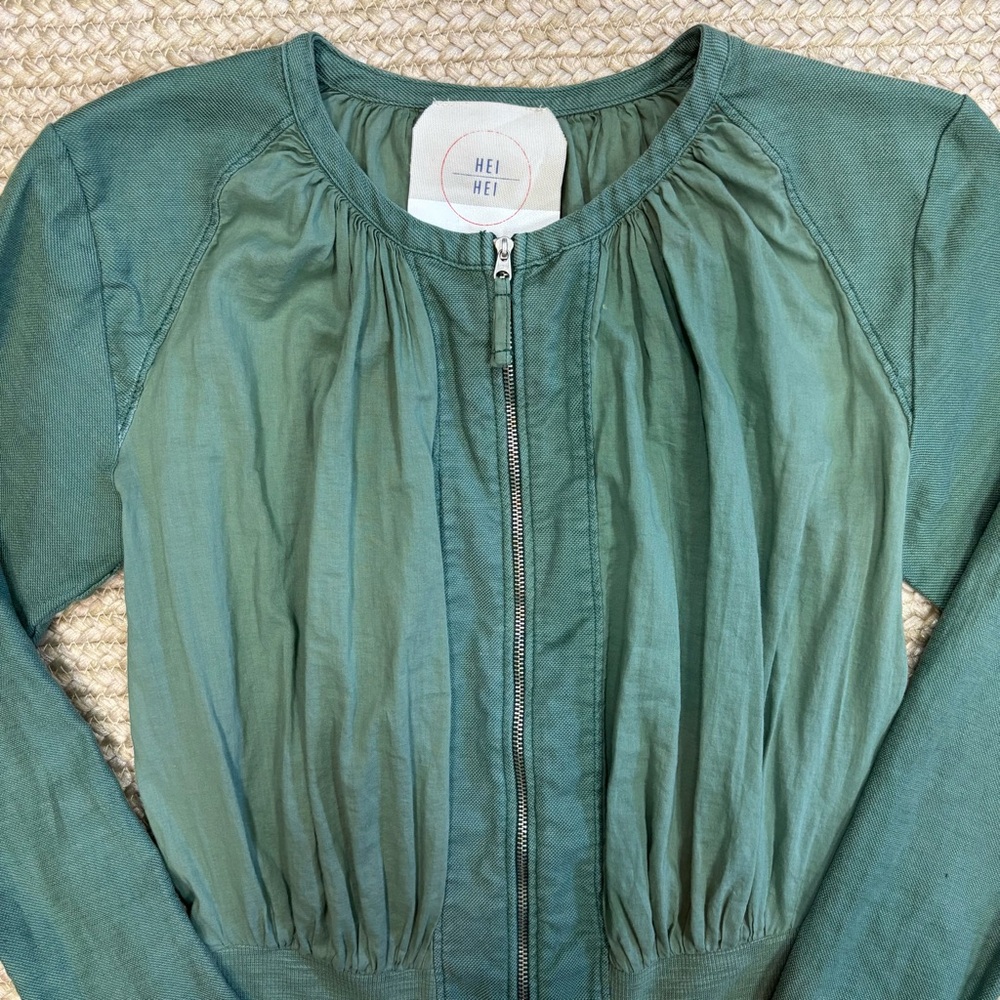 Anthropologie Hei Hei Green Lightweight Full Zip Bomber Jacket XXSP Petite - Picture 2 of 13